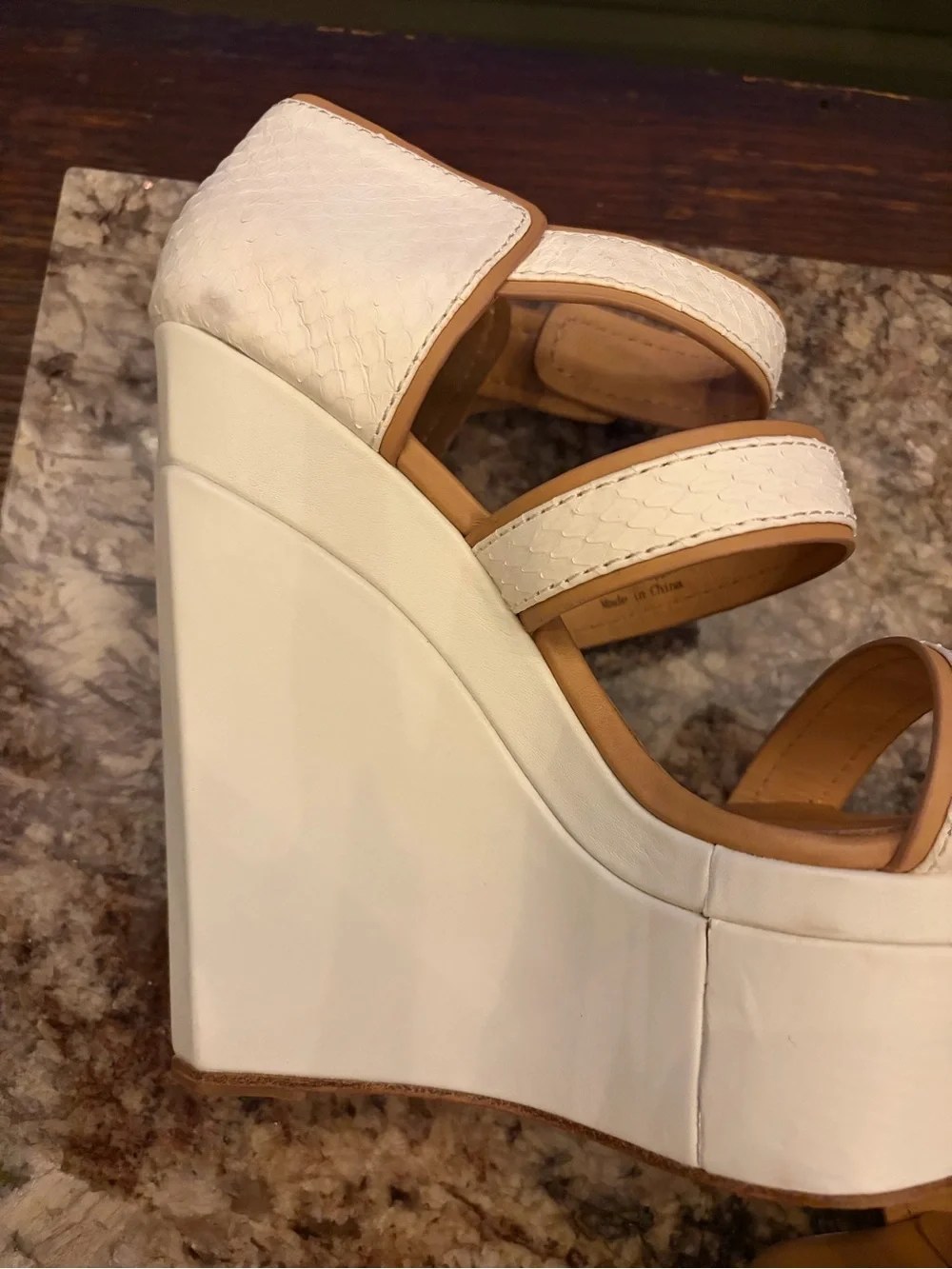 L.A.M.B. Inesa White & Tan Leather Platforms